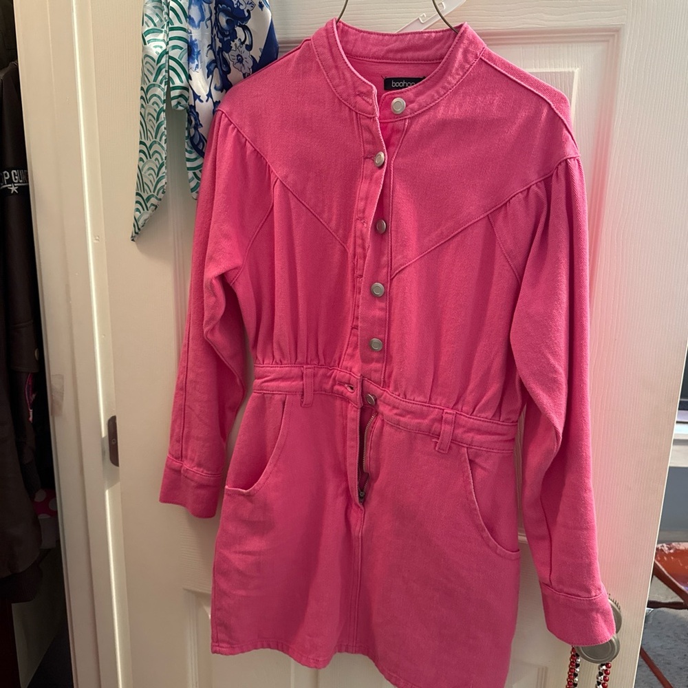 Boohoo hot pink denim dress!!